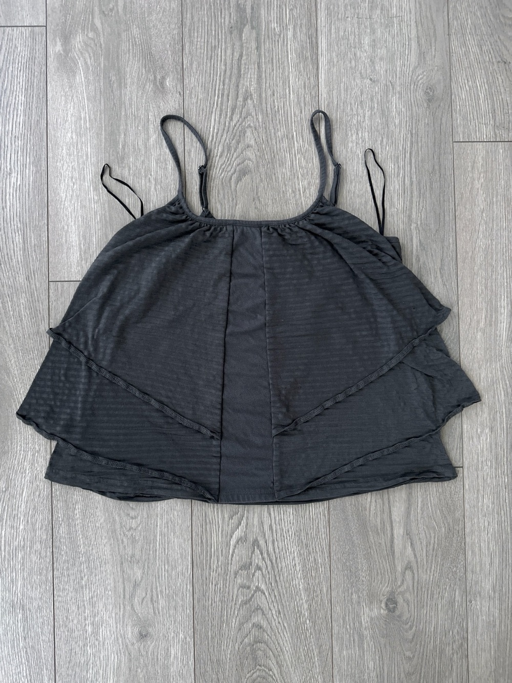 tiered ruffle stone charcoal grey tank top
